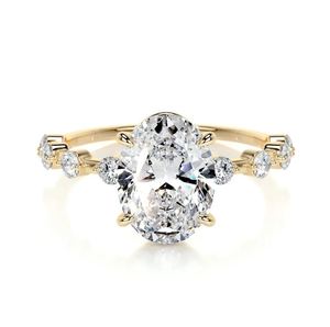 Fashion 4 Prong Oval Side Stones Engagement <b>Ring</b> with Moissanite and Bezel Setting 925 Silver IGI Certified - Product Image 2