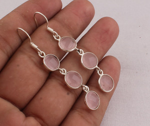 Pendientes de Cuarzo Rosa Natural, Plata de Ley 925, Estilo Victoriano Vintage, Pendientes Colgantes con Piedras Preciosas Rosas, Joyería al por Mayor - Product Image 3