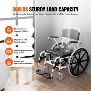 Silla de Ducha Moderna de Aleación de Aluminio de 17.5 Pulgadas, Silla de Ducha Rodante Ajustable con Freno, Ancho de 17.5 Pulgadas - Product Image 3
