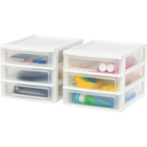 Set di 2 Organizzatori da Scrivania in Plastica con 3 Cassetti e Funzione Impilabile - Product Image 1