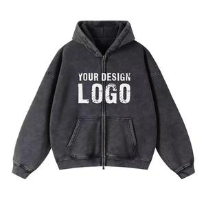 Sudadera con capucha de algodón con cremallera, estilo streetwear, con lavado ácido y efecto vintage, corte oversize, para hombre, de otoño, fabricante OEM - Product Image 6