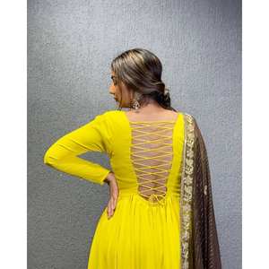 Hilo y secuencia de trabajo Anarkali vestido de fiesta de noche modesta - Product Image 4