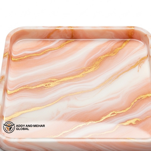 <b>Warm</b> Orange & Soft Pink Marble Effect <b>Tray</b> with Gold Border | Contemporary <b>Tray</b> - Product Image 4