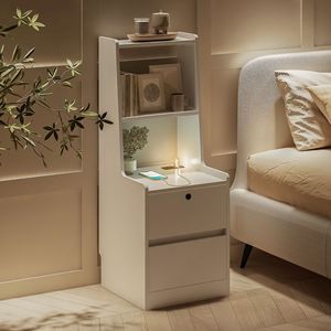 Comodino Moderno Intelligente con Stazione di Ricarica e Luce Notturna, Tavolino da Letto con Scaffale e Caratteristiche Eleganti - Product Image 4