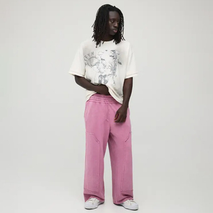 Cobalt Wide Leg Washed Joggers Deconstructed Panel Streetwear Men's Sweatpants Side Pockets <b>Drawstring</b> Waist Long <b>Trousers</b> - Product Image 4