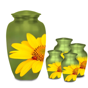 Green Sunflower Metal Urn <b>Keepsake</b> Cremation Vessel with Velvet Drawstring Bag Sympathy <b>Memorial</b> Decoration - Product Image 2