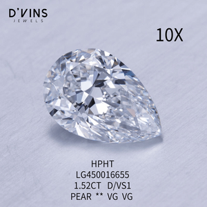 เพชร D'vins Jewels HPHT CVD ที่เพาะเลี้ยงในห้องปฏิบัติการ 1 กะรัต 1.5 กะรัต รูปทรงลูกแพร์ สี D แฟนซีไลท์ ซูราต์ - Product Image 2