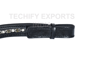 Bride de cheval en cuir noir, accessoire de bride incurvée avec décoration de chaîne en cristal argenté - Product Image 3