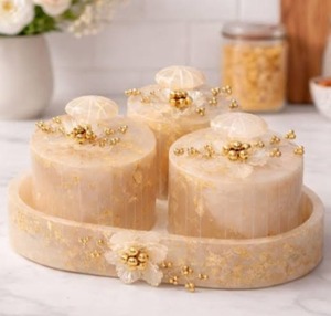 Elegant Handmade Resin <b>Canister</b> <b>Set</b> Cover Matching Tray - Product Image 1