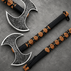 Hacha Vikinga de Doble Hoja, Tomahawk Táctico de Supervivencia, Mango de Madera, Cabeza Tallada con Revestimiento de Cuero - Product Image 6