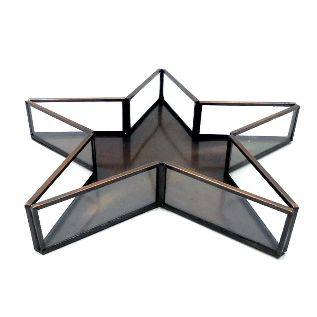 Serveware vassoio decorativo a forma di stella in vetro e ferro placcatura in bronzo piatto e piatto finiti per servire