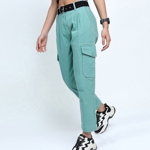 FITME SPORTS Custom Womens Casual High Straight Tapered Cargo Pants Breathable Eco-Friendly Lightweight 100% Cotton Fabric - Product Image 3