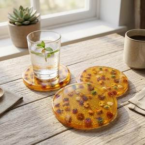 Posavasos de Resina de Lujo con Escamas Doradas, Posavasos Cuadrados de Resina y Madera con Vetas Naturales, Diseño Moderno, Antideslizantes, Juego de Decoración para Mesa - Product Image 2