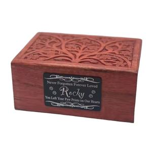 <b>Pet</b> <b>Urn</b> for Ashes Cremation Vintage Elegant Hand Carved Mango Wood Memory Box in Barn Red Color - Product Image 1