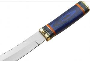 Outil utilitaire à lame fixe robuste personnalisé avec manche en résine bleue à profil ergonomique et garde en laiton - Product Image 3
