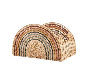 Boho Rainbow Water Hyacinth Storage Basket Cute Woven Toy Organizer <b>Bin</b> Decorative <b>Diaper</b> Holder with Handles - Product Image 2