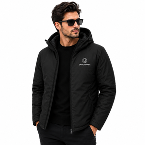 Custom Men's Solid Black Hooded Puffer <b>Jacket</b> <b>Waterproof</b> Windproof Winter Insulated Outdoor Thermal Coat Full Zip <b>Parka</b> OEM ODM - Product Image 1