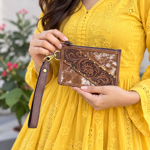 Hottest Arrival Genuine Leather ATM Card Holder Stylish <b>Clutch</b> Coin Purse Hand Tooled Leather Cowhide Western Women's Purse - Product Image 1