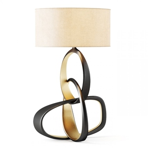 Lámpara de Mesa Moderna de Lujo con Escultura Abstracta de Anillo, Acabado en Metal Dorado, Pantalla de Tela Blanca, Decoración Art Deco para Sala de Estar o Dormitorio - Product Image 1