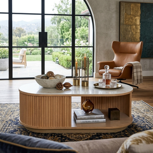 Modern Oval Wood <b>Coffee</b> <b>Table</b> With Storage Shelf Living Room Furniture - Product Image 1
