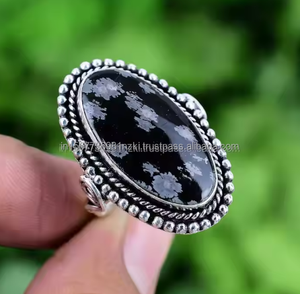 Meilleure vente 925 Sterling Silver Snowflake Obsidian Ring Anniversaire ou mariage Cadeau de fiançailles pour elle - Product Image 3