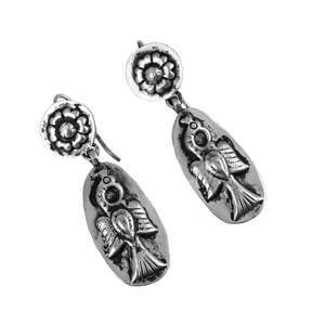 Oxidized Bird Motif Drop <b>Earrings</b> in 925 Sterling Silver for Engagement & Wedding Vintage Design - Product Image 2