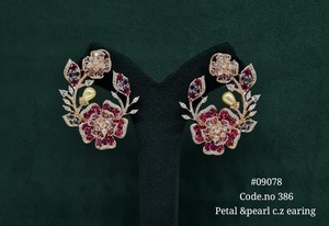 09078Vintage Floral <b>Dangle</b> <b>Earrings</b> Carat Plated Crystal Rhinestone Pearl Drop <b>Earrings</b> for Wedding Party Gift - Product Image 2