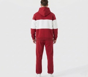Ensemble de survêtement à capuche pour homme, rouge et blanc, avec sweat-shirt décontracté et pantalon assorti, confortable, deux pièces - Product Image 2