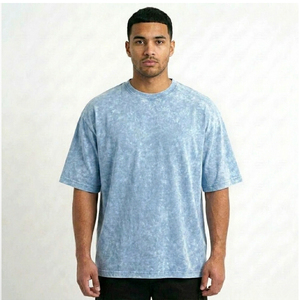 Camiseta de Manga Corta para Hombre, Talla Grande, Tie-Dye, Cuello Redondo, Informal, 100% Algodón, Color Azul Sólido, Protección UV, Secado Rápido, Transpirable - Product Image 3