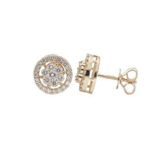14K Yellow Gold Rhodium Plated Round <b>Stud</b> <b>Earrings</b> with 0.99CTW Natural Diamonds Women's Elegant Statement Jewelry - Product Image 1