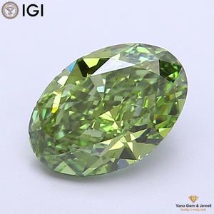 Diamant de laboratoire CVD de 3,00 carats, de forme ovale, de couleur vert vif fantaisie, de clarté VVS2, avec certificat IGI, idéal pour les bagues - Product Image 1