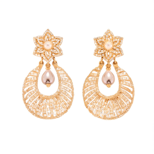 Bohemian Gold Plated Drop Charm Earrings with Pearl and Zircon - Product Image 2