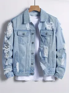 Veste en jean pour homme, style vintage, délavée, streetwear heavy metal - Product Image 1