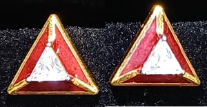 Gold Triangle <b>Fine</b> Stud <b>Earrings</b> Red Enamel Moissanite Stone Women Jewelry Gift Party Wear - Product Image 2