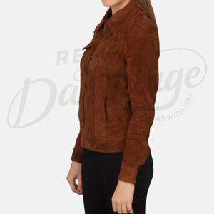 Women's Suede <b>Leather</b> <b>Jacket</b> Women's Heavy Studded Genuine Suede <b>Leather</b> <b>Jacket</b> With Collar 2026 Custom Stand Collar Motorcycles - Product Image 5