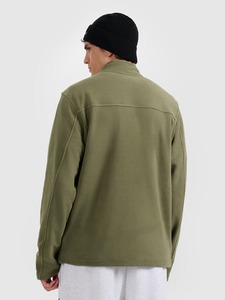 Chaqueta de forro polar verde oliva para hombre, con cremallera completa, cuello alto, informal, cortavientos, 100% algodón, con bolsillo con solapa en el pecho. - Product Image 4