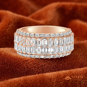 Luxury 14K Rose Gold Triple Row Emerald Cut Moissanite Wedding Band East-West Horizontal Lab Diamond <b>Statement</b> <b>Ring</b> for Women - Product Image 4