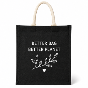 กระเป๋า Better Bag Better Planet กระเป๋าผ้าปอกระเจาแบบรักษ์โลก ทนทาน พร้อมหูหิ้วเชือก ขนาดกลาง ลายใบไม้ สำหรับใส่ของชำและใช้ไปชายหาด - Product Image 1