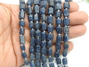 Wholesale PMEGEMSBEADS RB8 8" Natural Rough Blue Sapphire Crystal <b>Tube</b> Beads 10x8mm 6x5mm Raw Gemstone Strand for Jewelry Supply - Product Image 5
