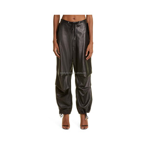 SPORTS GEARS New Arrival Winter Fashionable Solid Color Casual Lightweight PU-Coated 100% Linen High-Waist Stretchy Pants - Product Image 4