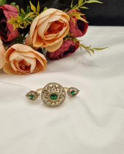 Elegant Two Finger Floral Design Kundan Gemstone <b>Ring</b> Antique Gold Plated For Women <b>Adjustable</b> <b>Ring</b> Festival Partywear Wholesale - Product Image 3
