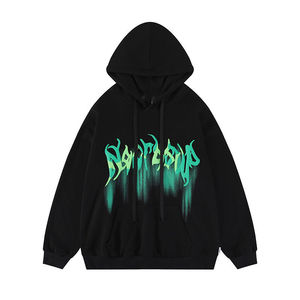 Fábrica de sudaderas al por mayor, sudaderas con capucha personalizadas, 100% algodón, sudaderas de invierno con forro polar, diseño de logotipo de calavera brillante. - Product Image 3