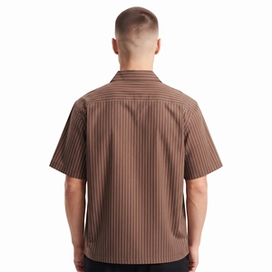Chemise Homme Contemporaine à Rayures Manches Courtes Boutonnée Coupe Décontractée Ample Tissée Fournisseur de Vêtements Personnalisés - Product Image 6