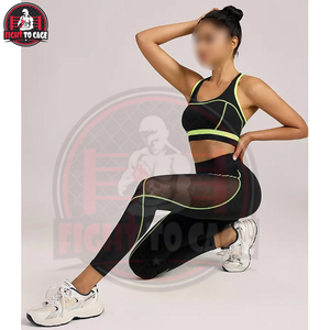 High-Waisted Leggings With Side Stripes, Green & Black Running <b>Bra</b> Stretchy & Breathable Activewear For Fitness, Fashion Wear - Product Image 3