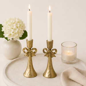 Vintage Gold <b>Bow</b> Tie Metal Candle <b>Holder</b> Antique Brass Taper Candlestick Stand for Wedding Centerpiece Tabletop Accents - Product Image 4