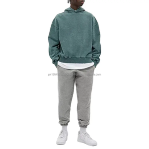 Color verde de gran tamaño de peso pesado francés Terry algodón de doble capa Unisex Vintage ácido lavado Sudadera con capucha personalizada - Product Image 4