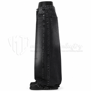 Jeans baggy noirs délavés sur mesure pour hommes, coupe ample, style streetwear, pantalon en denim, OEM ODM, marque privée - Product Image 5