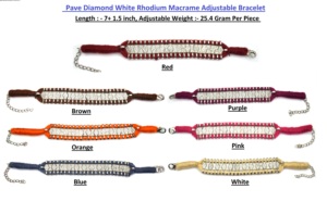 Pave Diamond Bohemian White Rhodium Plated Macrame Adjustable Bracelet <b>for</b> <b>Men</b> Women & Children-Party Gift - Product Image 2