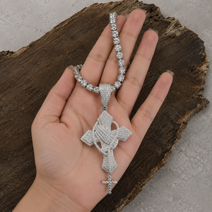 Custom Hip Hop Praying Hands Cross Pendant With Tennis <b>Chain</b> <b>Iced</b> <b>Out</b> Moissanite Silver Necklace Wholesale - Product Image 4