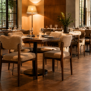 Chaise de salle à manger moderne en teck massif de luxe, durable et rembourrée, pour restaurant, café, hôtel, mobilier d'hôtellerie sur mesure - Product Image 5